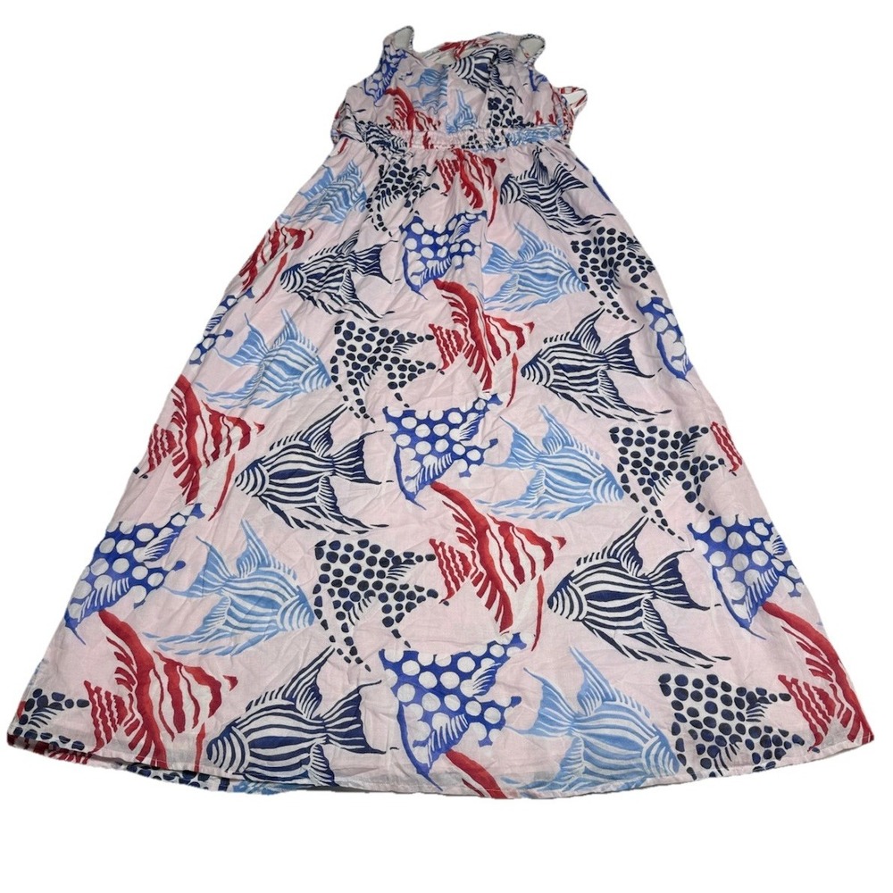 Ann Taylor Loft Dress Womens Petite Small Maxi Tropical Fish Side Tie Sleeveless